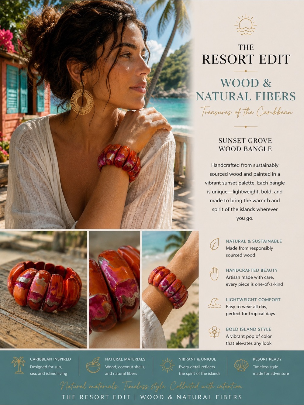 Sunset Grove Red Wood Bangle - Resort Edit